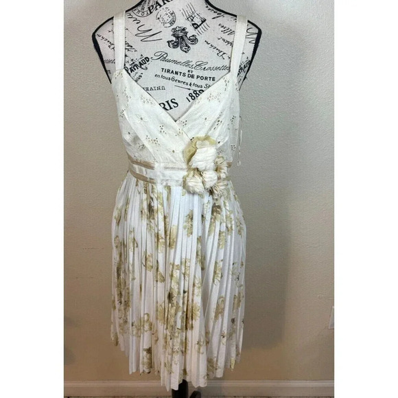 Anthropologie Deletta Floral Neutral Tea and Sweets Pleated Knee Lgth Dress Med - Picture 1 of 8